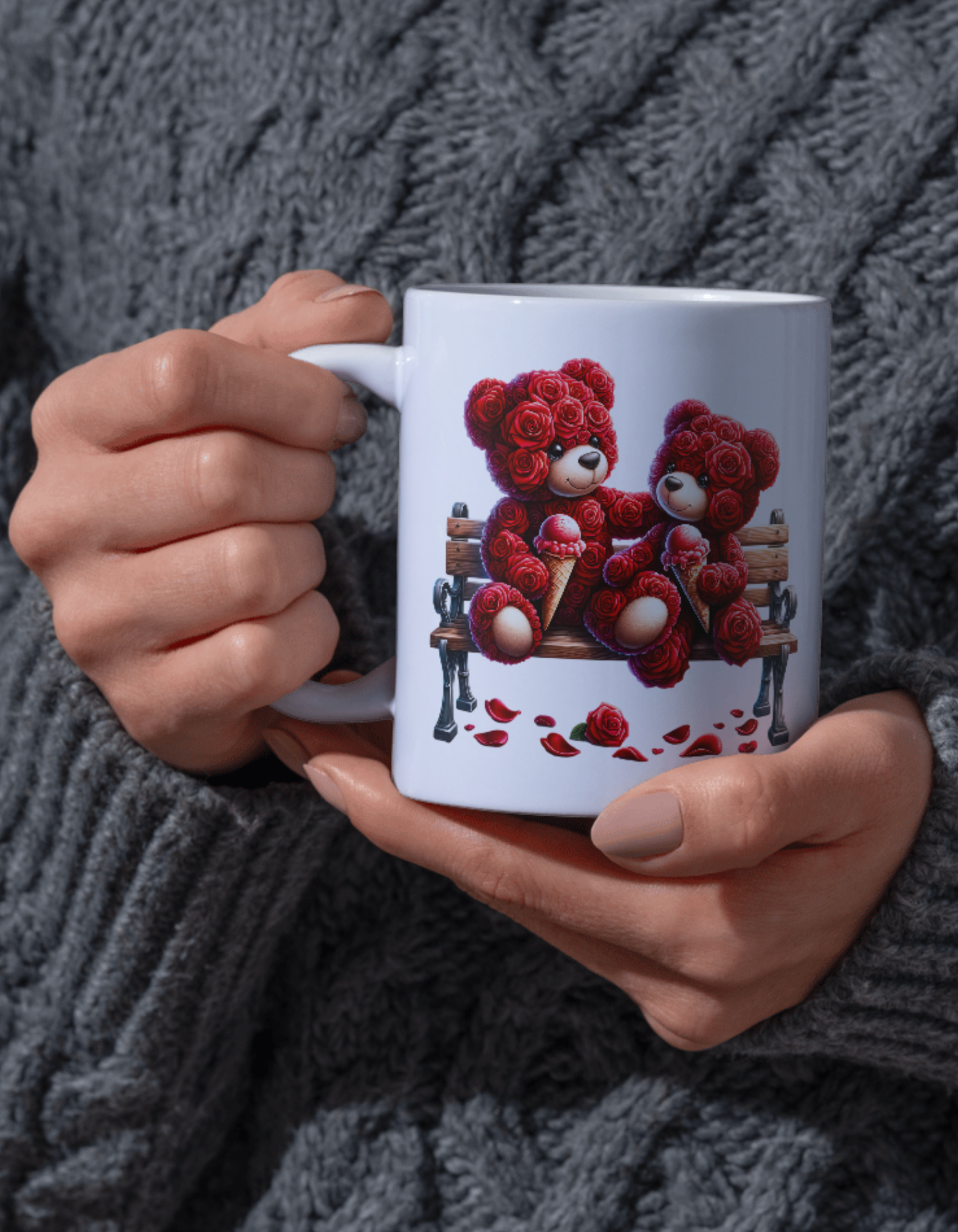 "Rose Bear Valentine’s Bench" Mug